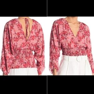 NWT WAYF Floral Dolman Sleeve Smocked Waist top XS